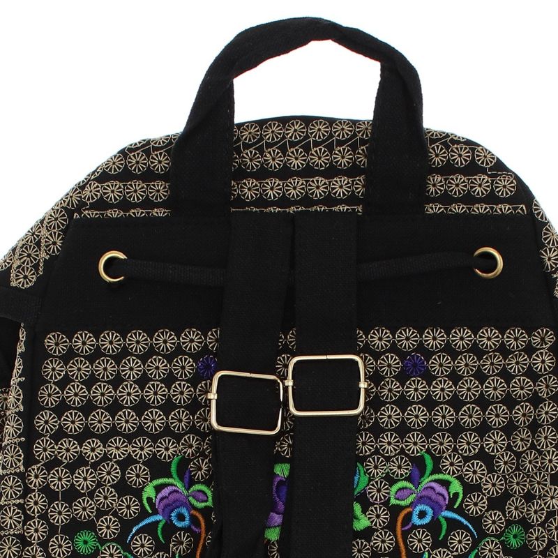 Fashion, accesorii si bijuterii - Femei - Accesorii femei - Genti si rucsacuri femei - Rucsac dama, din material textil, 35x26x13 cm, Negru cu flori brodate albastre  - RUC237 - Infinity.ro