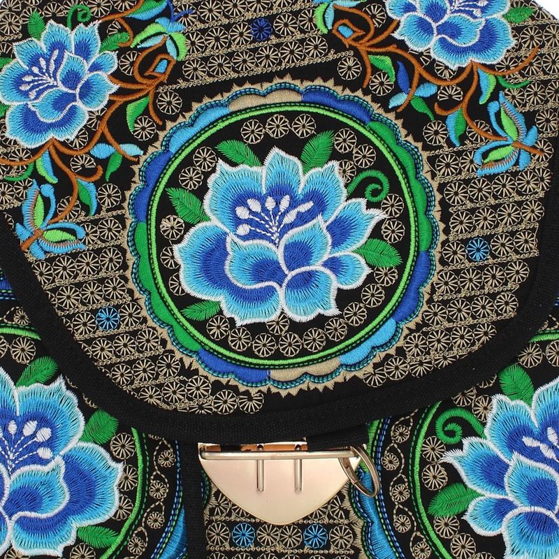 Fashion, accesorii si bijuterii - Femei - Accesorii femei - Genti si rucsacuri femei - Rucsac dama, din material textil, 35x26x13 cm, Negru cu flori brodate albastre  - RUC237 - Infinity.ro