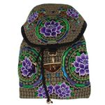 Fashion, accesorii si bijuterii - Femei - Accesorii femei - Genti si rucsacuri femei - Rucsac dama, din material textil, 35x26x13 cm, Negru cu flori brodate mov - RUC238 - Infinity.ro