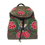 Fashion, accesorii si bijuterii - Femei - Accesorii femei - Genti si rucsacuri femei - Rucsac dama, din material textil, 35x26x13 cm, Negru cu flori brodate roz - RUC239 - Infinity.ro