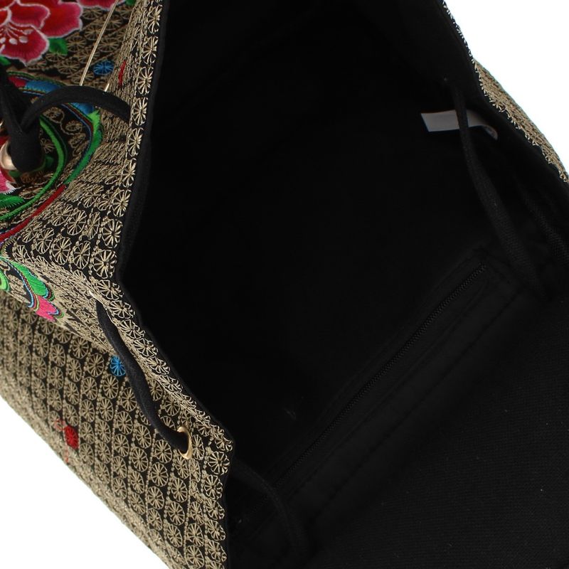 Fashion, accesorii si bijuterii - Femei - Accesorii femei - Genti si rucsacuri femei - Rucsac dama, din material textil, 35x26x13 cm, Negru cu flori brodate roz - RUC239 - Infinity.ro