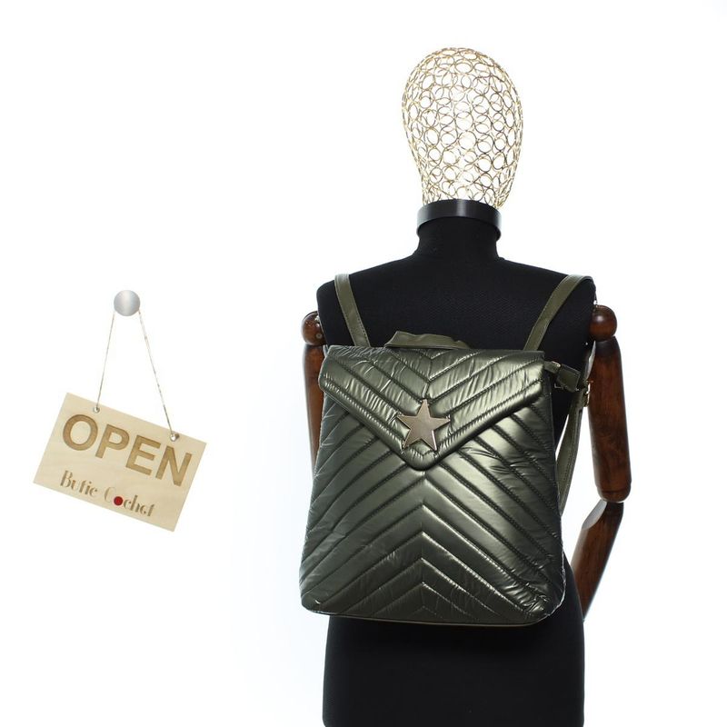 Fashion, accesorii si bijuterii - Femei - Accesorii femei - Genti si rucsacuri femei - Rucsac de dama, din fas, Co&Coo Fashion, 31x30 cm, Verde Kaki - GND55 - Infinity.ro