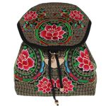 Fashion, accesorii si bijuterii - Femei - Accesorii femei - Genti si rucsacuri femei - Rucsac dama, din material textil, 35x26x13 cm, Negru cu flori brodate roz - RUC239 - Infinity.ro