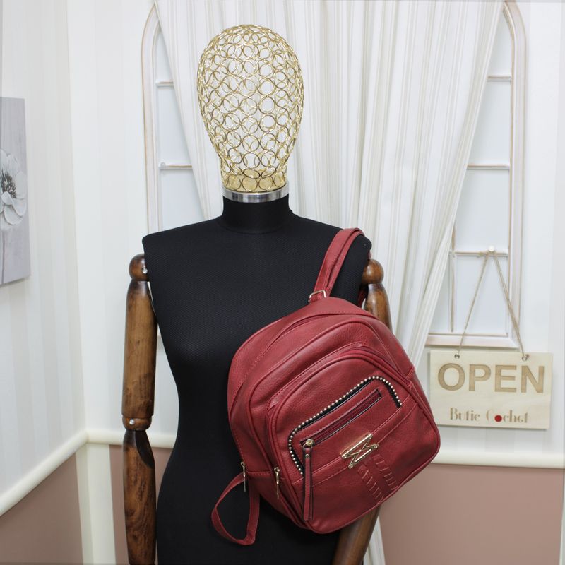 Fashion, accesorii si bijuterii - Femei - Accesorii femei - Genti si rucsacuri femei - Rucasac de dama, din piele ecologica, Visiniu cu detalii aurii, 25x24x10 cm - RUC226 - Infinity.ro