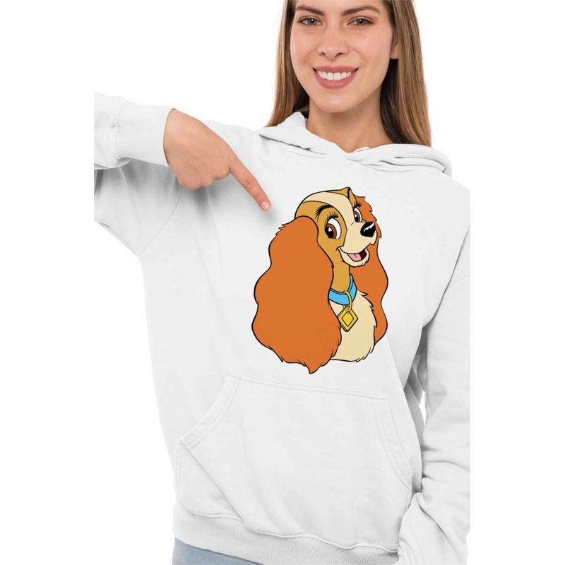 Fashion, accesorii si bijuterii - Femei - Imbracaminte femei - Hanorace femei - Hanorac Femei Doamna si Vagabondul Cocker Spaniel Catel, alb, marime 2XL - Infinity.ro