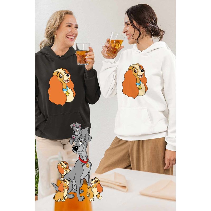 Fashion, accesorii si bijuterii - Femei - Imbracaminte femei - Hanorace femei - Hanorac Femei Doamna si Vagabondul Cocker Spaniel Catel, alb, marime 2XL - Infinity.ro
