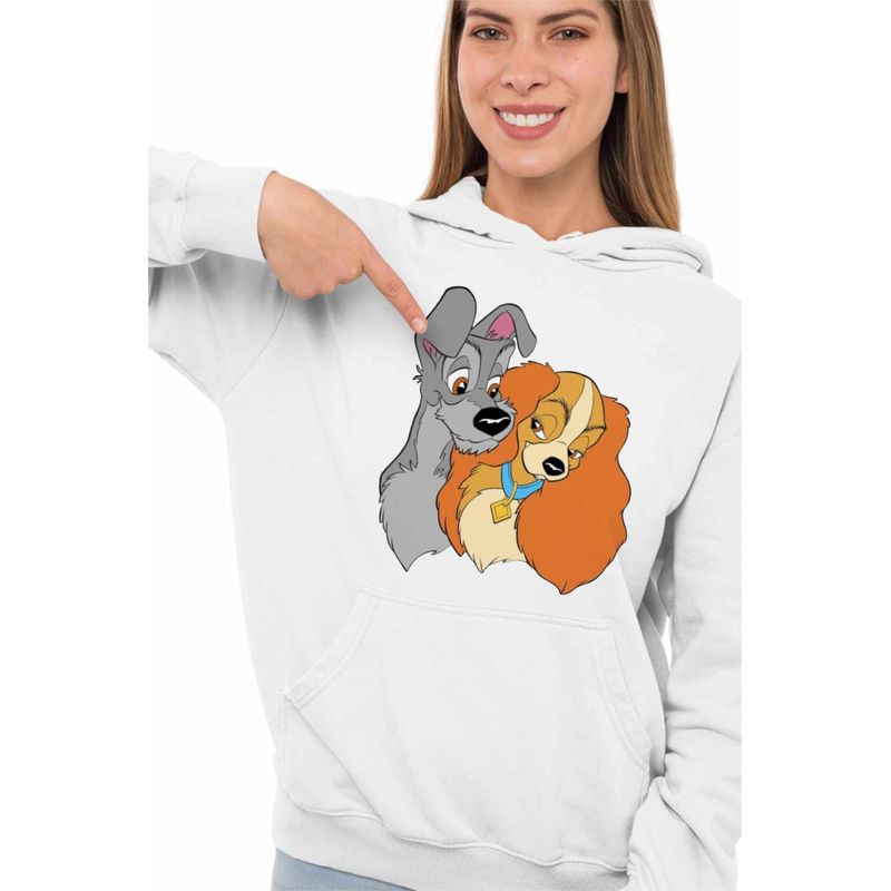 Fashion, accesorii si bijuterii - Femei - Imbracaminte femei - Hanorace femei - Hanorac Femei Doamna si Vagabondul Dog Love, alb, marime 2XL - Infinity.ro