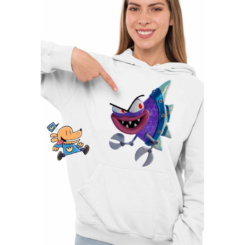 Fashion, accesorii si bijuterii - Femei - Imbracaminte femei - Hanorace femei - Hanorac Femei Dog Man Flippy The Fish Pestele, alb, marime 2XL - Infinity.ro