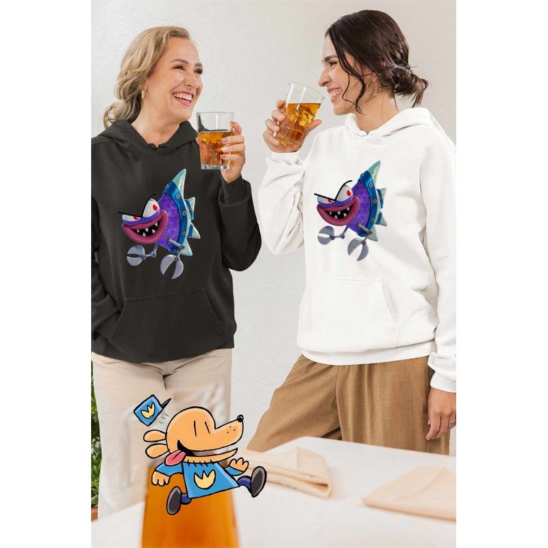 Fashion, accesorii si bijuterii - Femei - Imbracaminte femei - Hanorace femei - Hanorac Femei Dog Man Flippy The Fish Pestele, alb, marime 2XL - Infinity.ro