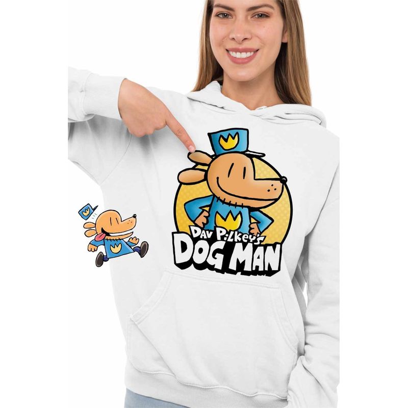 Fashion, accesorii si bijuterii - Femei - Imbracaminte femei - Hanorace femei - Hanorac Femei Dog Man Dav Pilkey Aventuri Caine Politist, alb, marime 2XL - Infinity.ro