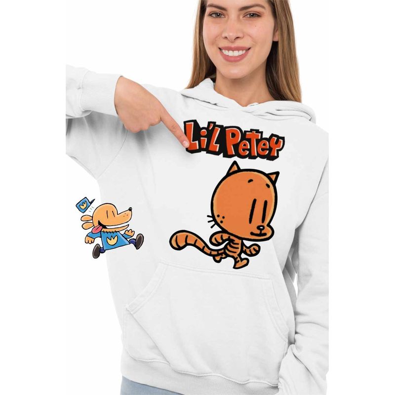 Fashion, accesorii si bijuterii - Femei - Imbracaminte femei - Hanorace femei - Hanorac Femei Dog Man Lil Petey Pisica Dav Pilkey, alb, marime 2XL - Infinity.ro