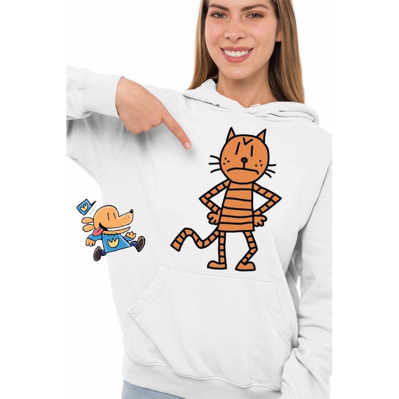 Fashion, accesorii si bijuterii - Femei - Imbracaminte femei - Hanorace femei - Hanorac Femei Dog Man Petey Pisica Captain Underpants, alb, marime 2XL - Infinity.ro