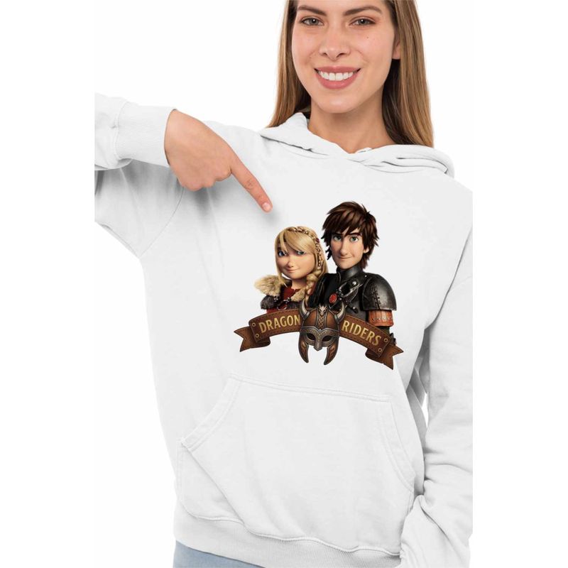 Fashion, accesorii si bijuterii - Femei - Imbracaminte femei - Hanorace femei - Hanorac Femei Dragon Riders Hiccup Astrid How to train your dragon, alb, marime 2XL - Infinity.ro