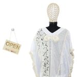 Fashion, accesorii si bijuterii - Femei - Lenjerie si pijamale femei - Imbracaminte de plaja femei - Pareo de plaja, dama, Alex.Max, din bumbac, one size, cu broderie, Alb cu bej - PAREO203 - Infinity.ro