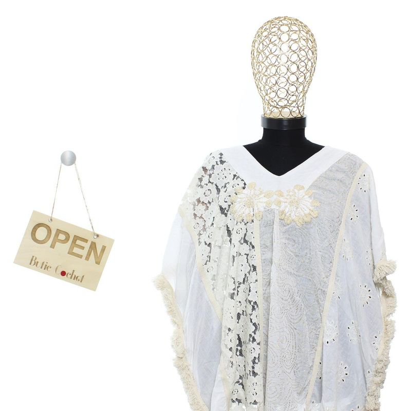 Fashion, accesorii si bijuterii - Femei - Lenjerie si pijamale femei - Imbracaminte de plaja femei - Pareo de plaja, dama, Alex.Max, din bumbac, one size, cu broderie, Alb cu bej - PAREO203 - Infinity.ro