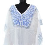 Fashion, accesorii si bijuterii - Femei - Lenjerie si pijamale femei - Imbracaminte de plaja femei - Pareo de plaja, dama, Alex.Max, din bumbac, one size, cu broderie, Alb cu albastru - PAREO201 - Infinity.ro