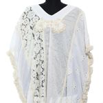 Fashion, accesorii si bijuterii - Femei - Lenjerie si pijamale femei - Imbracaminte de plaja femei - Pareo de plaja, dama, Alex.Max, din bumbac, one size, cu broderie, Alb cu bej - PAREO203 - Infinity.ro
