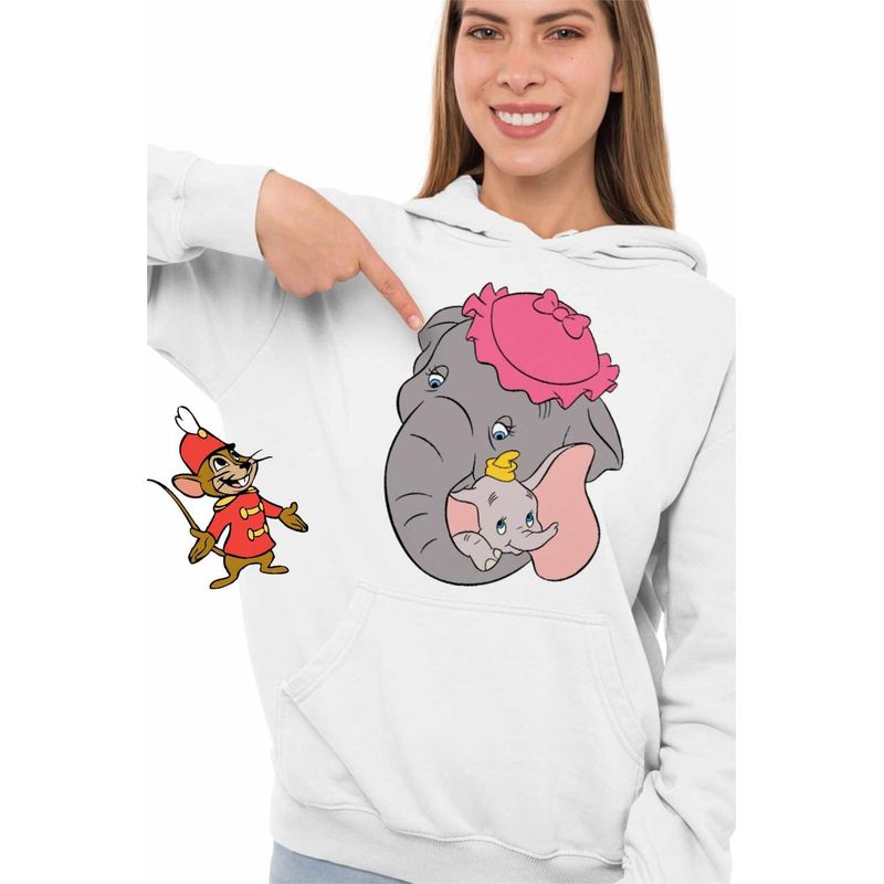 Fashion, accesorii si bijuterii - Femei - Imbracaminte femei - Hanorace femei - Hanorac Femei Dumbo Jumbo Love Elefant Circ, alb, marime 2XL - Infinity.ro
