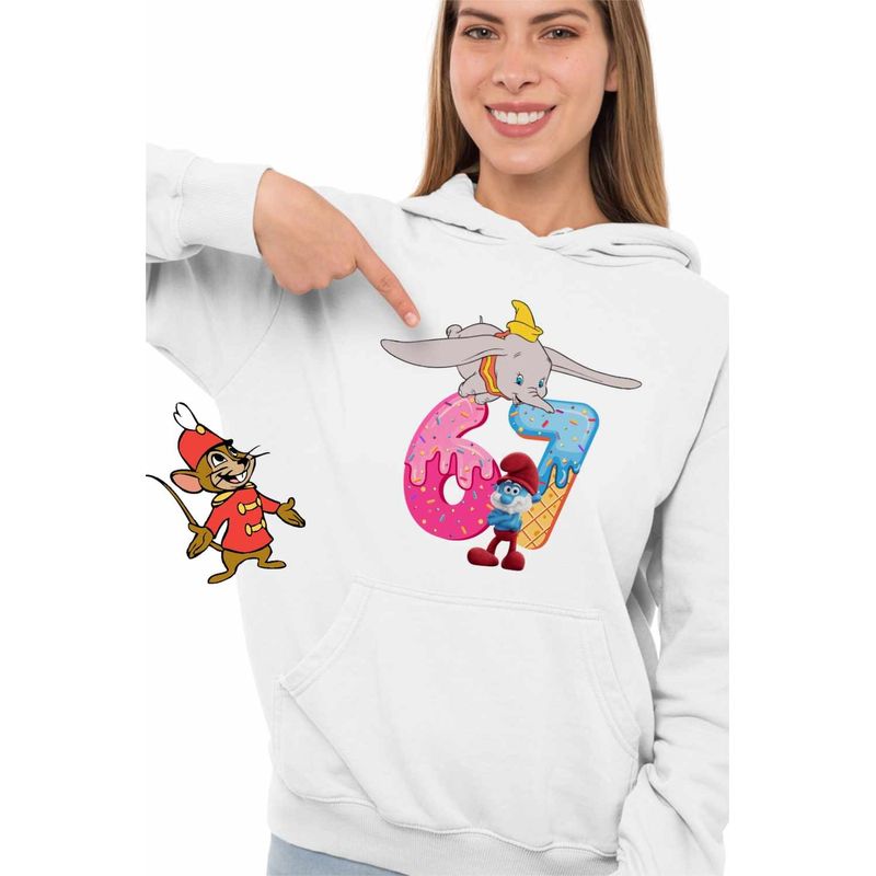 Fashion, accesorii si bijuterii - Femei - Imbracaminte femei - Hanorace femei - Hanorac Femei Dumbo Six Seven Papa Strumf 67 Sase Sapte, alb, marime 2XL - Infinity.ro