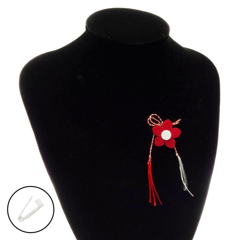 Market - Cadouri - Martisoare - Martisor Brosa, Buticcochet, din fetru, Floare rosu cu alb - MR496 - Infinity.ro