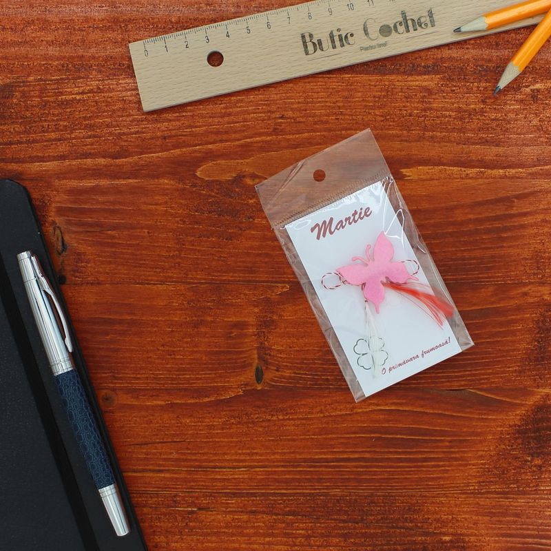 Market - Cadouri - Martisoare - Martisor Brosa, Buticcochet, fluturas, din fetru, 3 cm, Roz - MR529 - Infinity.ro