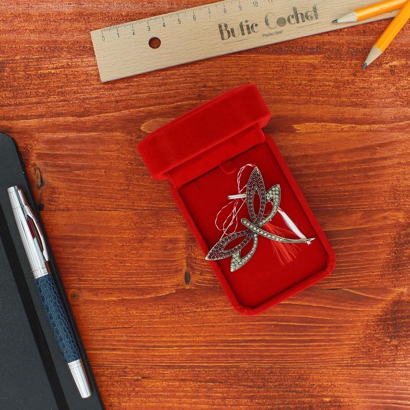 Market - Cadouri - Martisoare - Martisor Brosa, Buticcochet, din metal, Libelula, 6x5 cm, Rosu - MR564 - Infinity.ro