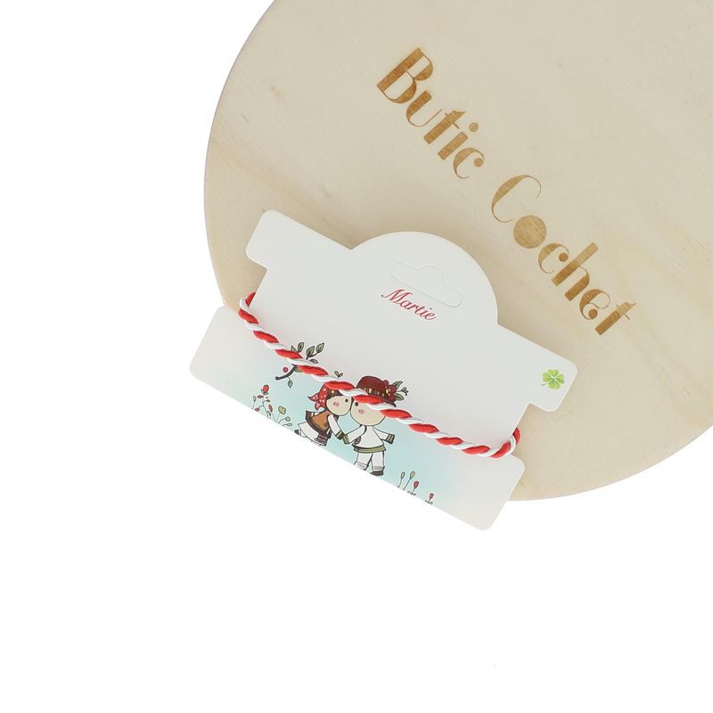 Market - Cadouri - Martisoare - Bratara martisor, Buticcochet, din material textil, 18 cm, Alb cu Rosu - MR660 - Infinity.ro