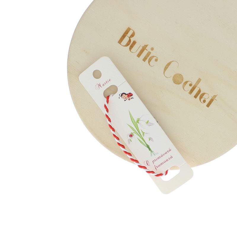Market - Cadouri - Martisoare - Bratara martisor, Buticcochet, din material textil, 18 cm, Alb cu Rosu - MR657 - Infinity.ro