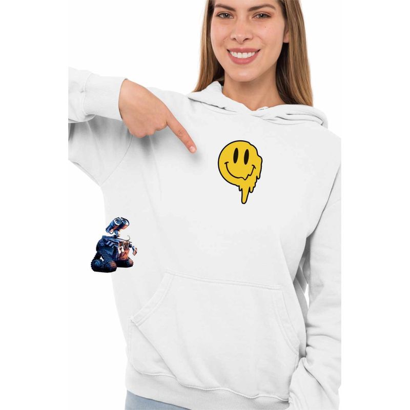 Fashion, accesorii si bijuterii - Femei - Imbracaminte femei - Hanorace femei - Hanorac Femei Emoji Smile Topit, alb, marime 2XL - Infinity.ro