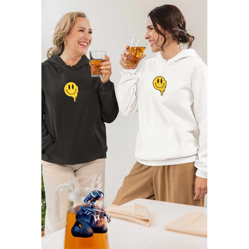Fashion, accesorii si bijuterii - Femei - Imbracaminte femei - Hanorace femei - Hanorac Femei Emoji Smile Topit, alb, marime 2XL - Infinity.ro