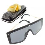 Fashion, accesorii si bijuterii - Femei - Accesorii femei - Ochelari de soare femei - Ochelari de soare, Unisex, Fashion, Negru cu detalii aurii, lentila gri - OCS322 - Infinity.ro