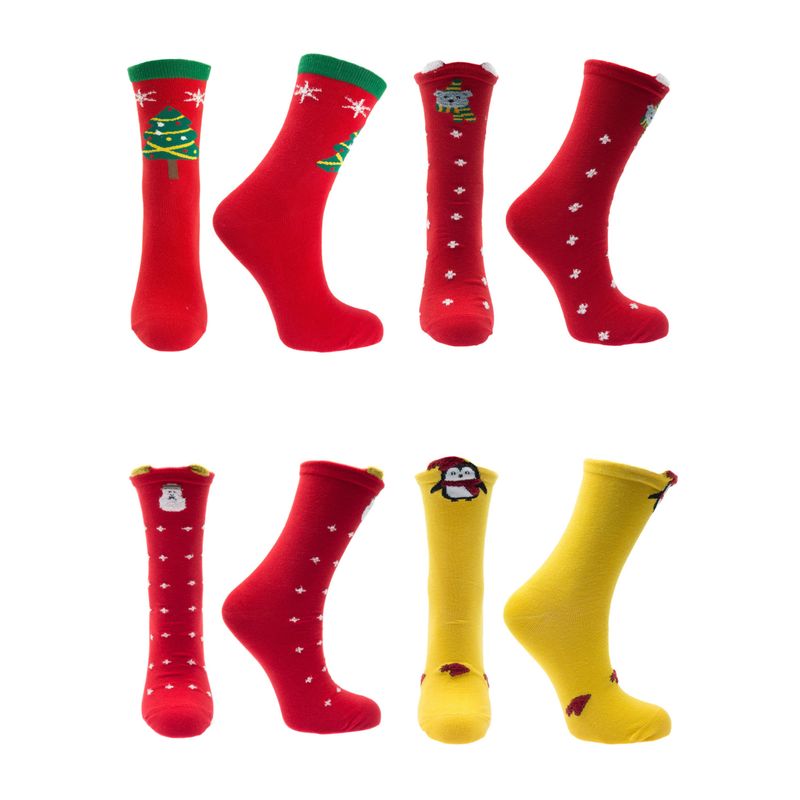 Fashion, accesorii si bijuterii - Femei - Lenjerie si pijamale femei - Sosete si ciorapi femei - Set cadou, unisex, 4 sosete fara cusatura, 95%bumbac 5% elastan, marime 36-41, motive de Craciun - SCR306 - Infinity.ro