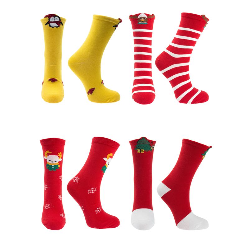 Fashion, accesorii si bijuterii - Femei - Lenjerie si pijamale femei - Sosete si ciorapi femei - Set unisex, 4 sosete fara cusatura, 95%bumbac 5% elastan, marime 36-41, motive de Craciun - SCR348 - Infinity.ro