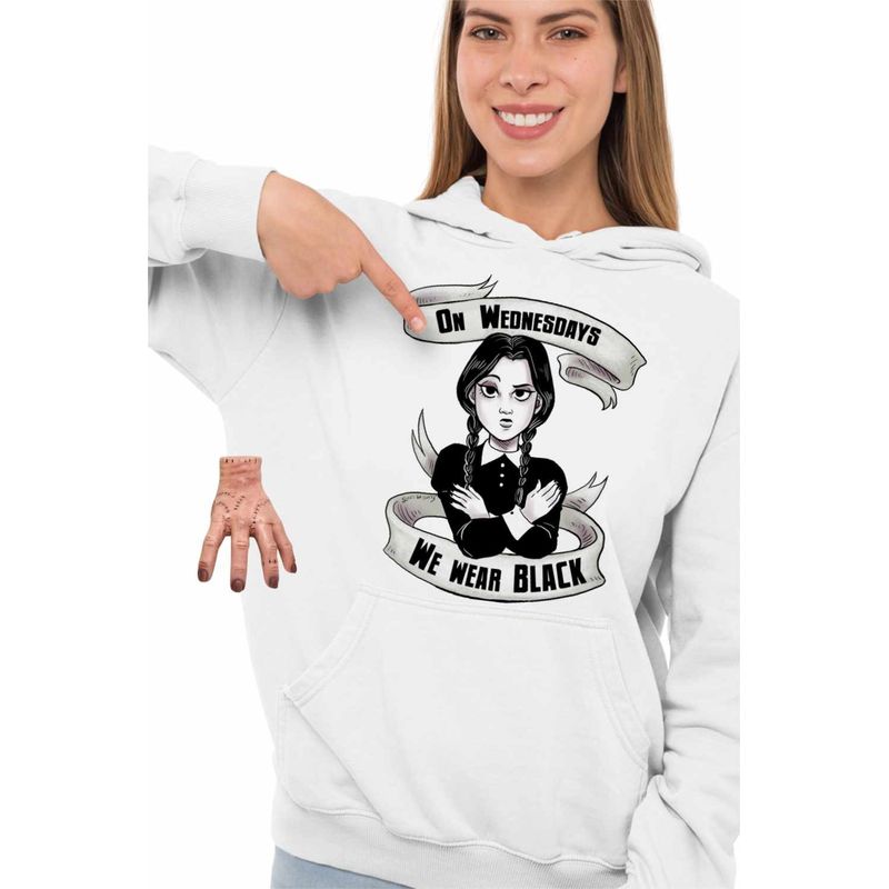 Fashion, accesorii si bijuterii - Femei - Imbracaminte femei - Hanorace femei - Hanorac Femei Familia Addams Wednesday Miercuri Wear Black Horror Halloween, alb, marime 2XL - Infinity.ro