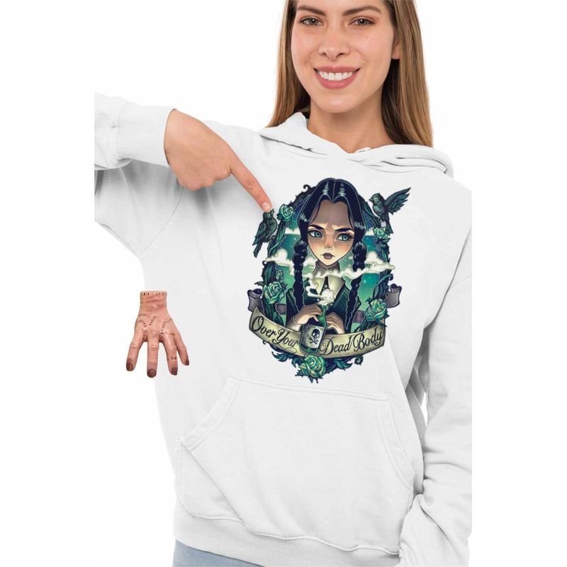 Fashion, accesorii si bijuterii - Femei - Imbracaminte femei - Hanorace femei - Hanorac Femei Familia Addams Wednesday Over Your Dead Body Horror Halloween, alb, marime 2XL - Infinity.ro