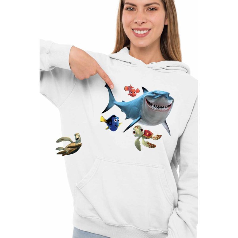 Fashion, accesorii si bijuterii - Femei - Imbracaminte femei - Hanorace femei - Hanorac Femei Finding Nemo Rechin Bruce Marlin Testoasa Ocean, alb, marime 2XL - Infinity.ro