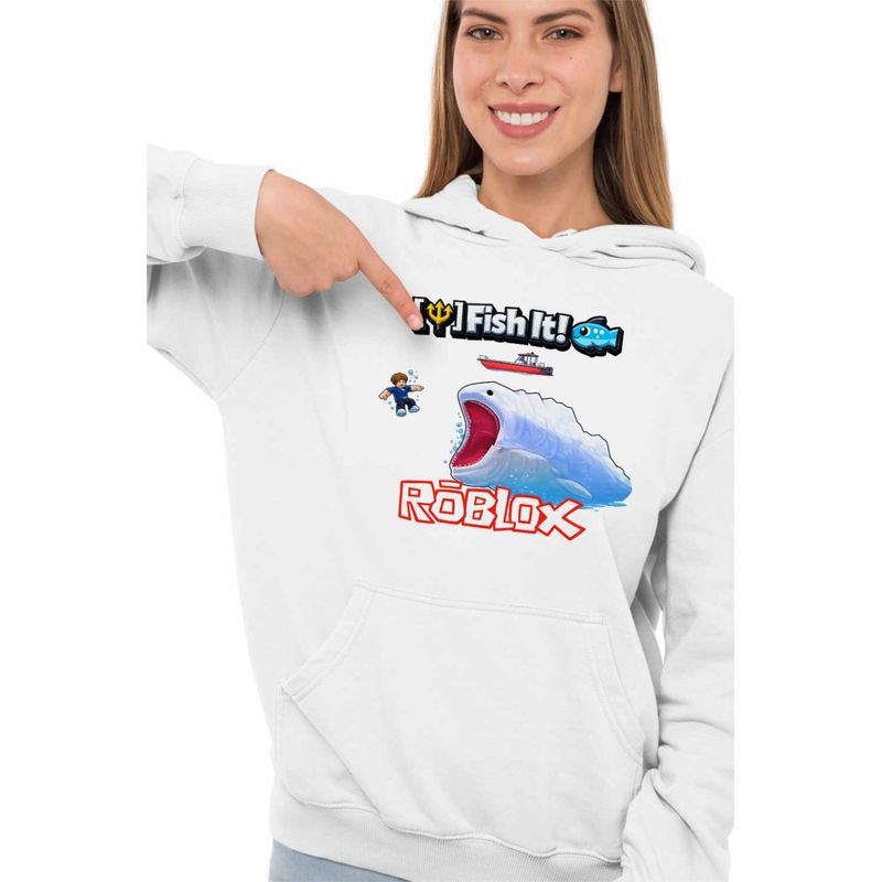 Fashion, accesorii si bijuterii - Femei - Imbracaminte femei - Hanorace femei - Hanorac Femei Fish it Roblox Pescar Marin Monster, alb, marime 2XL - Infinity.ro