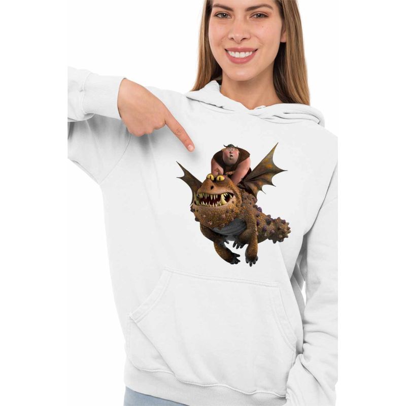 Fashion, accesorii si bijuterii - Femei - Imbracaminte femei - Hanorace femei - Hanorac Femei Fishtlegs Meatlug How to train your dragon, alb, marime 2XL - Infinity.ro