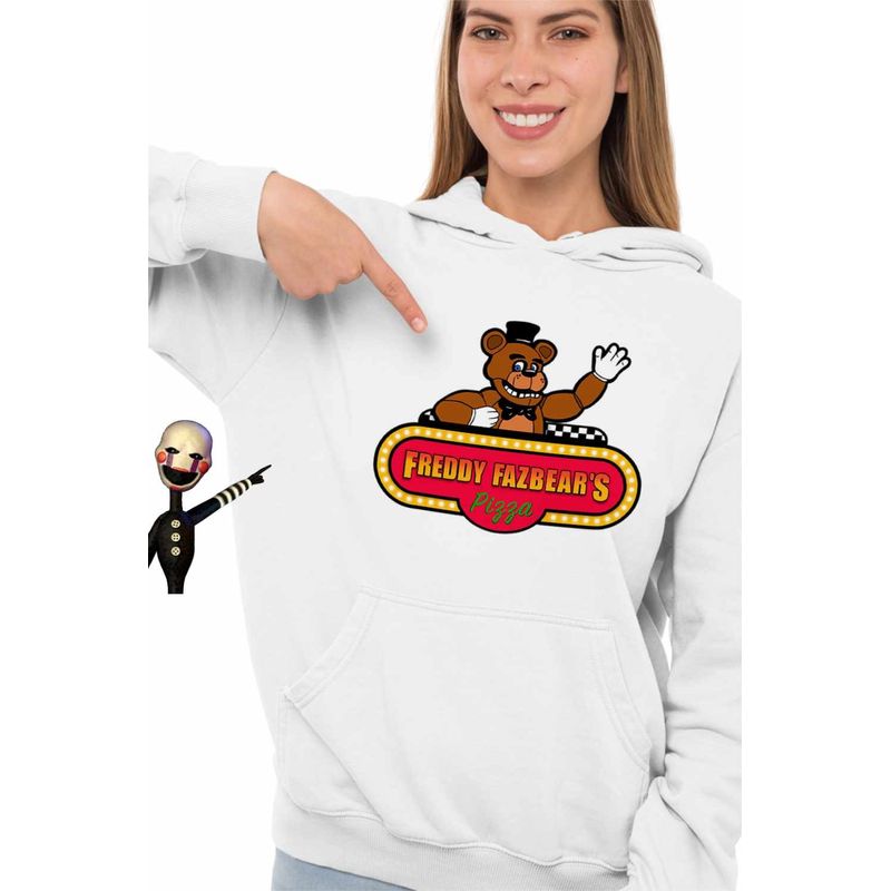 Fashion, accesorii si bijuterii - Femei - Imbracaminte femei - Hanorace femei - Hanorac Femei Fnaf Freddy Fazbears Pizza Five Nights at Freddy Horror Halloween, alb, marime 2XL - Infinity.ro