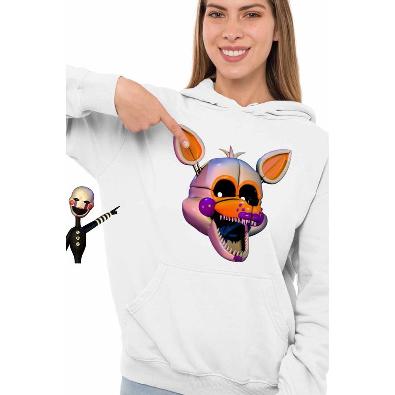 Fashion, accesorii si bijuterii - Femei - Imbracaminte femei - Hanorace femei - Hanorac Femei Fnaf Funtime Foxy Five Nights at Freddy Horror Halloween, alb, marime 2XL - Infinity.ro