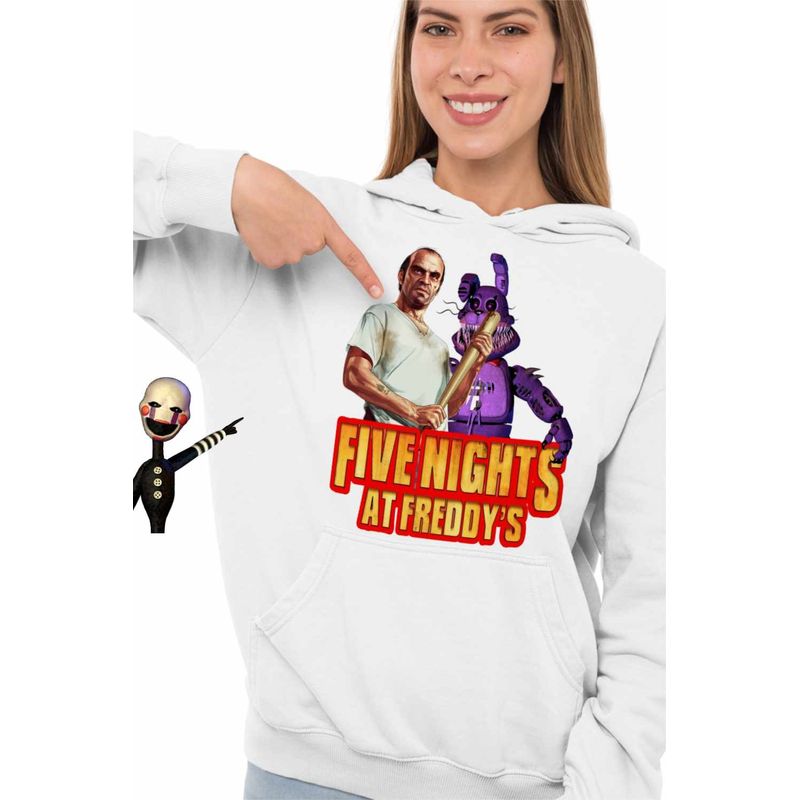 Fashion, accesorii si bijuterii - Femei - Imbracaminte femei - Hanorace femei - Hanorac Femei Fnaf GTA5 Five Nights at Freddy Horror Halloween, alb, marime 2XL - Infinity.ro