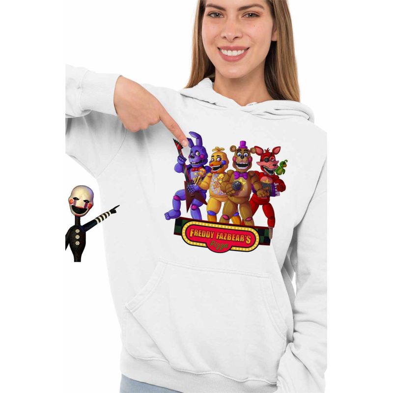 Fashion, accesorii si bijuterii - Femei - Imbracaminte femei - Hanorace femei - Hanorac Femei Fnaf Party Five Nights at Freddy Horror Halloween, alb, marime 2XL - Infinity.ro