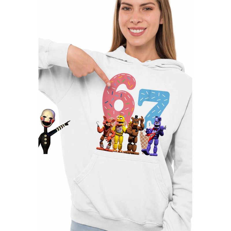 Fashion, accesorii si bijuterii - Femei - Imbracaminte femei - Hanorace femei - Hanorac Femei Fnaf Six Seven Ice Cream Party Five Nights at Freddy Horror Halloween, alb, marime 2XL - Infinity.ro
