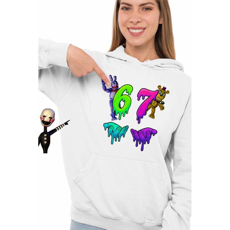 Fashion, accesorii si bijuterii - Femei - Imbracaminte femei - Hanorace femei - Hanorac Femei Fnaf Six Seven Five Nights at Freddy Horror Halloween, alb, marime 2XL - Infinity.ro