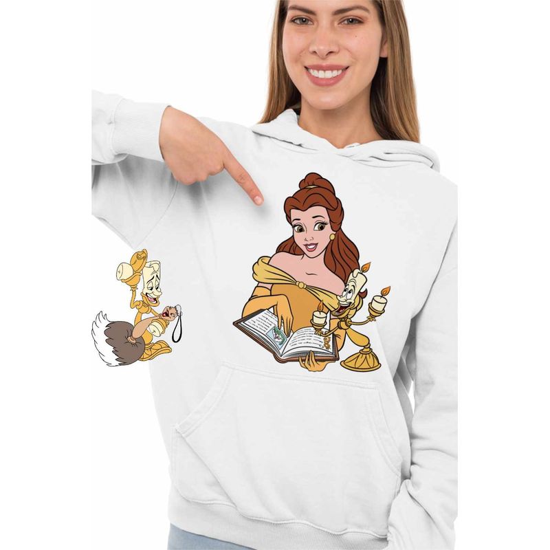 Fashion, accesorii si bijuterii - Femei - Imbracaminte femei - Hanorace femei - Hanorac Femei Frumoasa si Bestia Lumanar, alb, marime 2XL - Infinity.ro