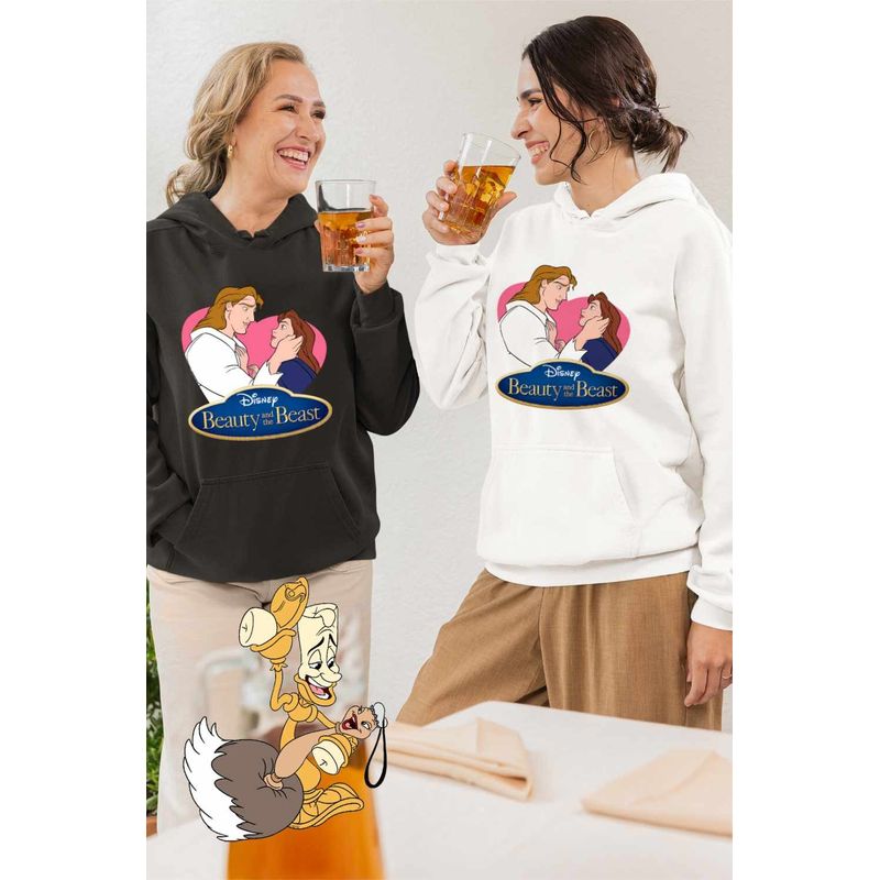 Fashion, accesorii si bijuterii - Femei - Imbracaminte femei - Hanorace femei - Hanorac Femei Frumoasa si Bestia Print, alb, marime 2XL - Infinity.ro