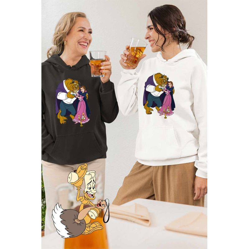 Fashion, accesorii si bijuterii - Femei - Imbracaminte femei - Hanorace femei - Hanorac Femei Frumoasa si Bestia, alb, marime 2XL - Infinity.ro