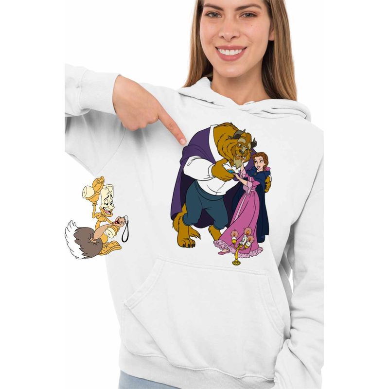 Fashion, accesorii si bijuterii - Femei - Imbracaminte femei - Hanorace femei - Hanorac Femei Frumoasa si Bestia, alb, marime 2XL - Infinity.ro