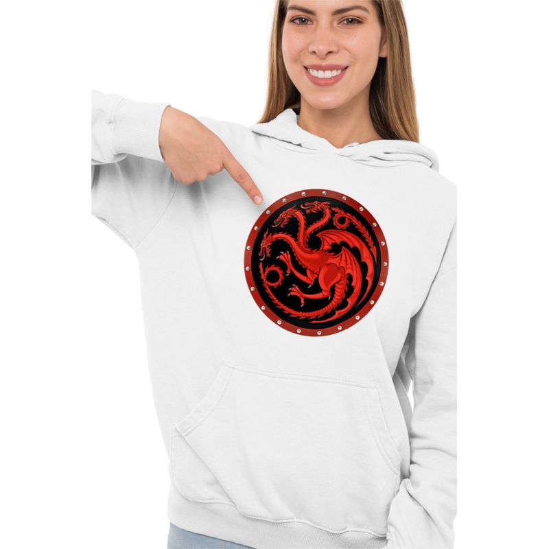 Fashion, accesorii si bijuterii - Femei - Imbracaminte femei - Hanorace femei - Hanorac Femei Game of Thrones Targaryen Sigil, alb, marime 2XL - Infinity.ro