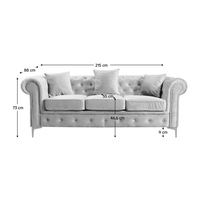 Casa si Gradina - Mobilier - Canapele si coltare - Canapele - Canapea extensibila de lux 3 locuri, stofa gri deschis Velvet, ROMANO - Infinity.ro